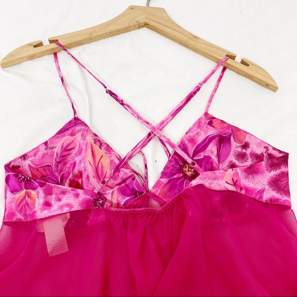 Vintage y2k babydoll slip pink floral semi sheer - Picture 7 of 12